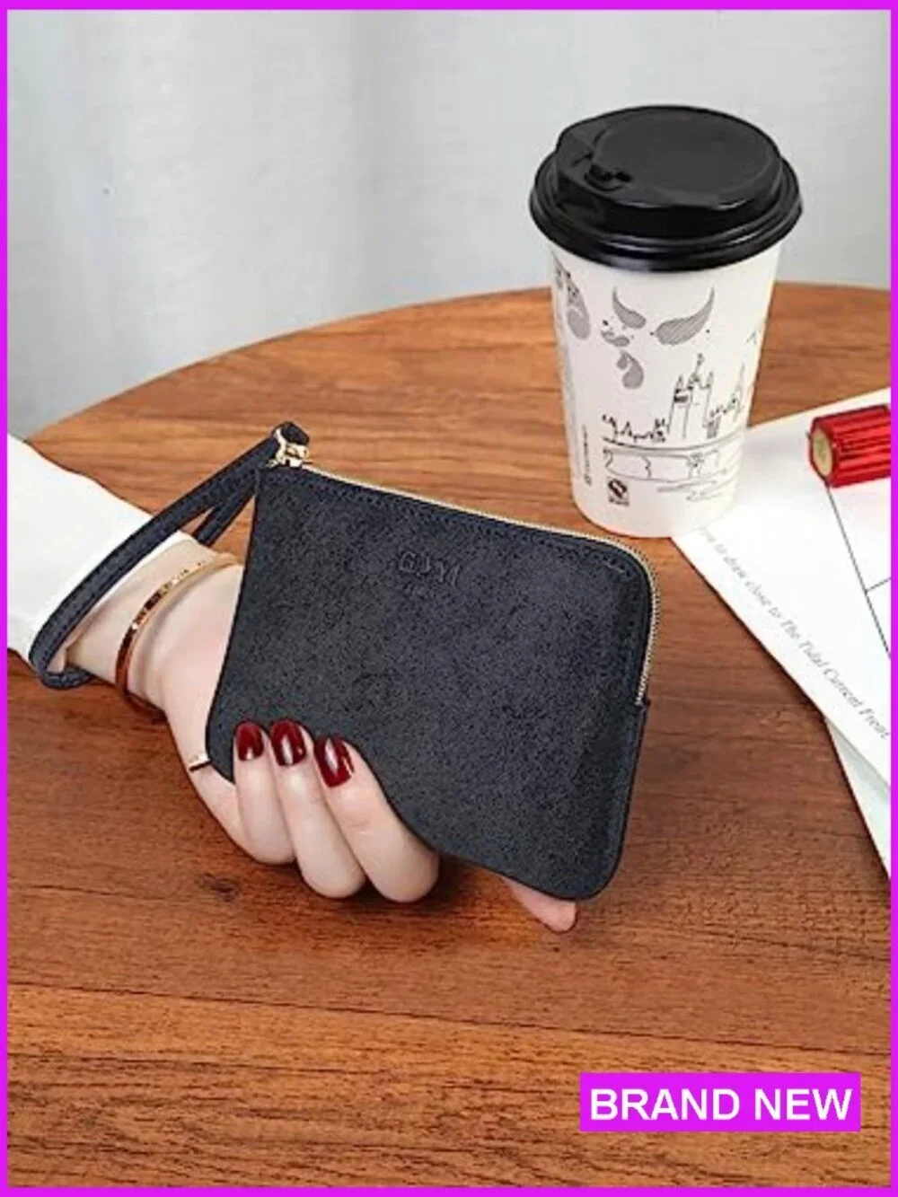 Leather Wristlet Purse Clutch Evening Bag Zip Closure Card Holder Pouch